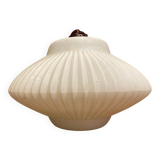 Antique Pendant Lamp Opaline White Saucer Shape Ribbed Vintage