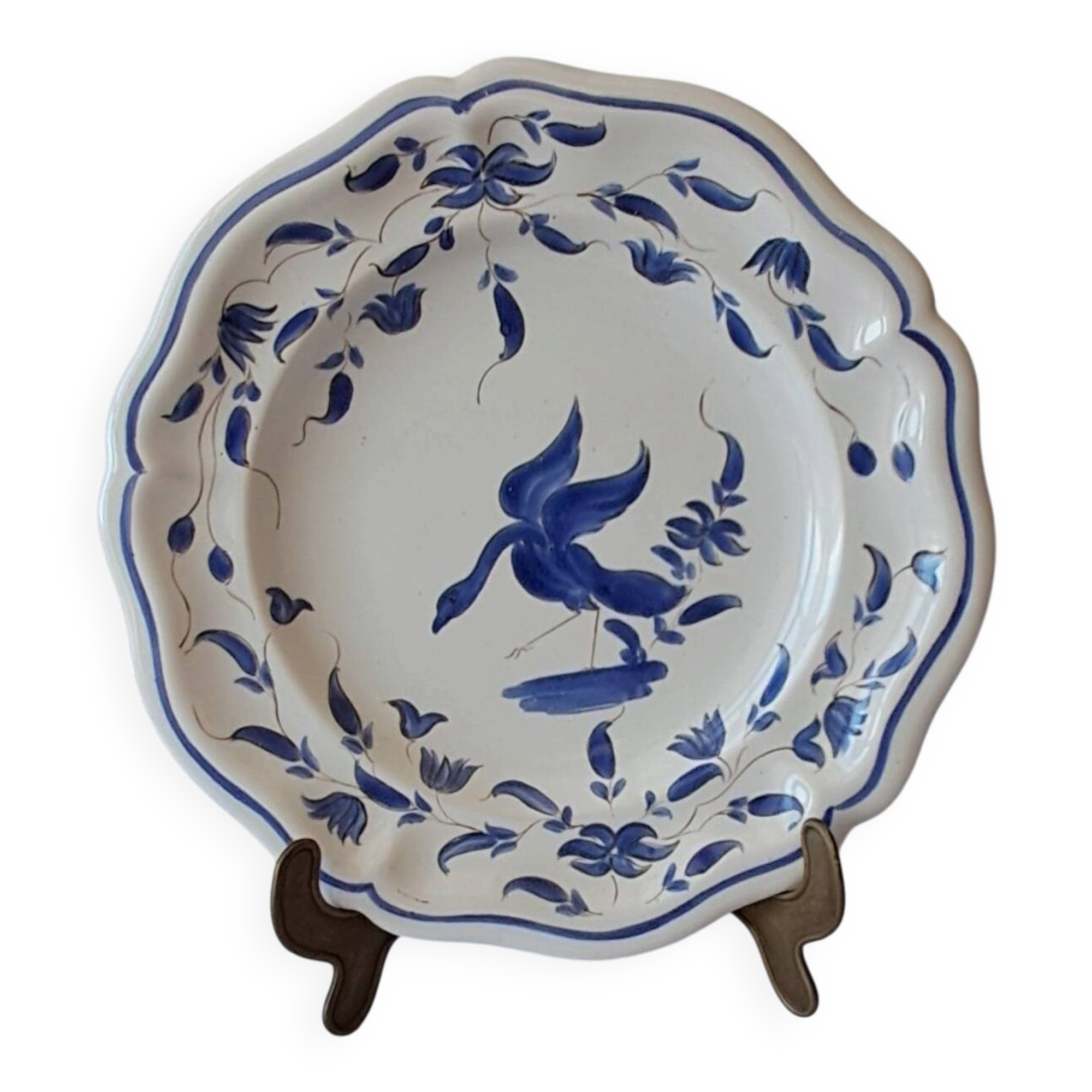 Moustiers plate. Hand-painted blue decoration.