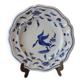 Moustiers plate. Hand-painted blue decoration.