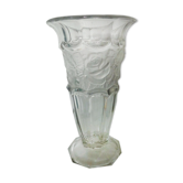 Glass vase garland of flowers in frosted glass art nouveau period