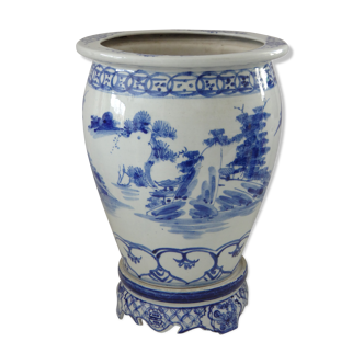 Cache pot blanc bleu Vietnam céramique blanc bleu vers 1900