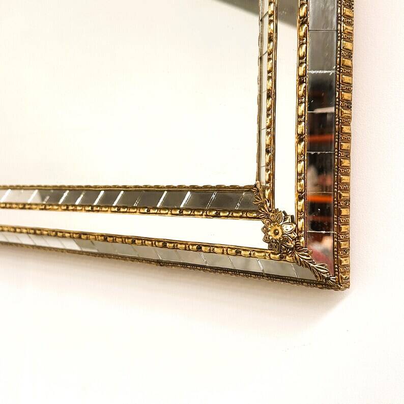 Spanish Golden Mosaic Mirror with Decorative Floral Patterns, 1970s