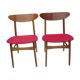 Pair of Scandinavian chairs in teak and red fabric