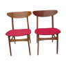 Paire de chaises scandinaves en teck et tissu rouge