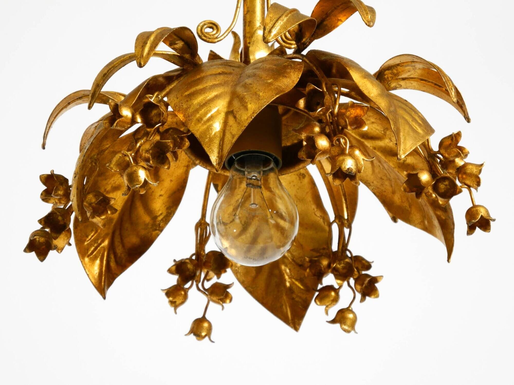 1970s gold-plated metal pendant lamp with a glass sphere by Hans Kögl