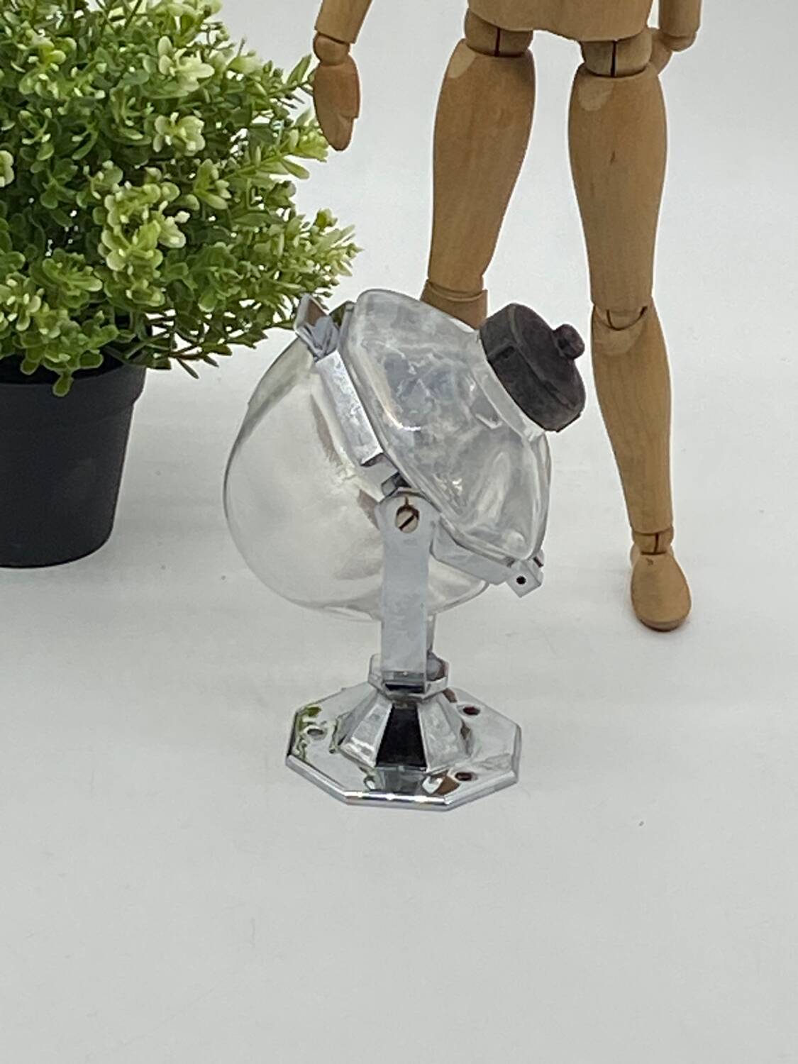 Liquid soap dispenser, tilting, industrial, old/vintage, glass & chrome