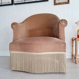 Fauteuil crapaud velours beige doré