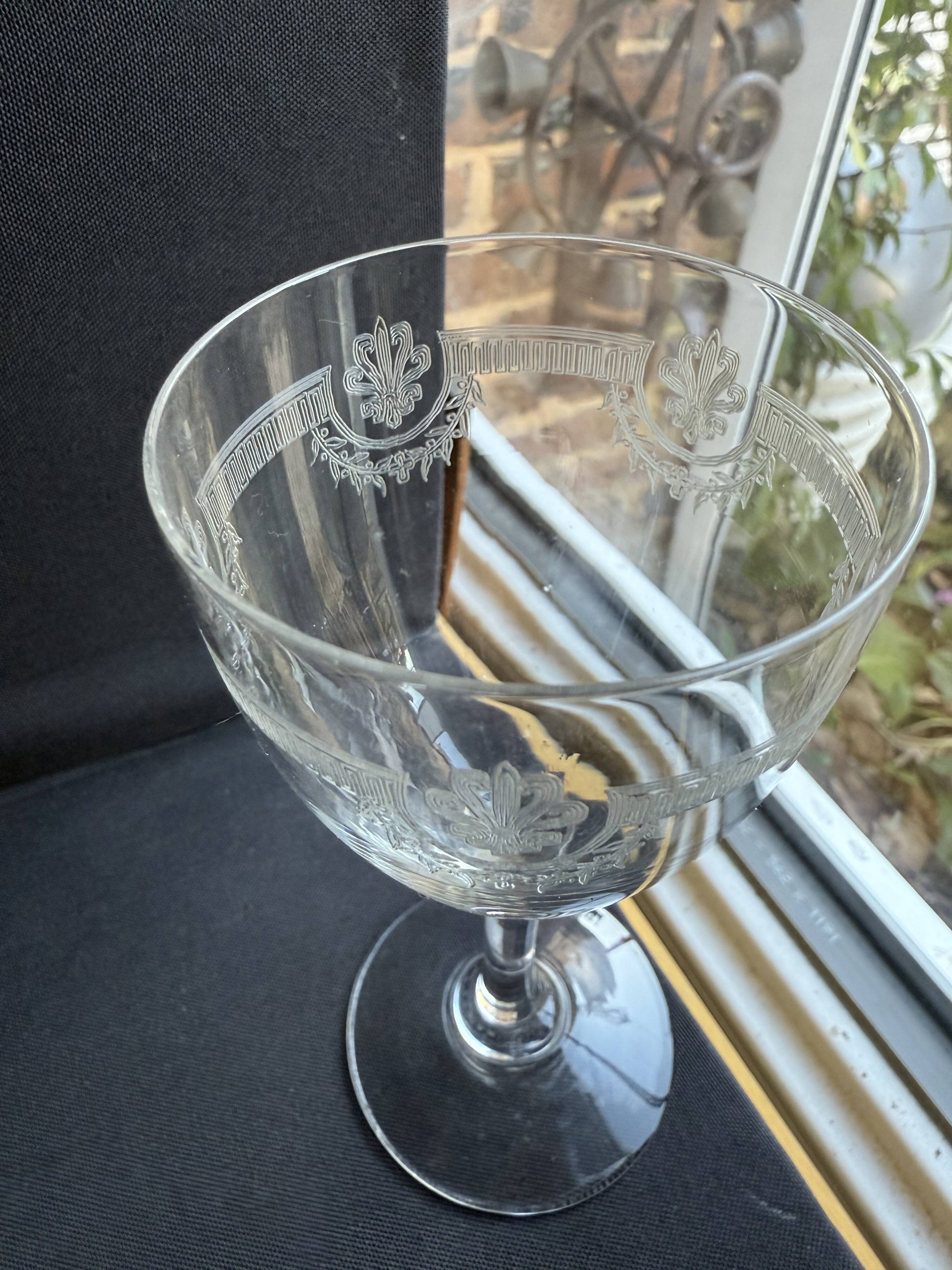 6 Saint Louis wine glasses Manon service Pantograph engraving IV