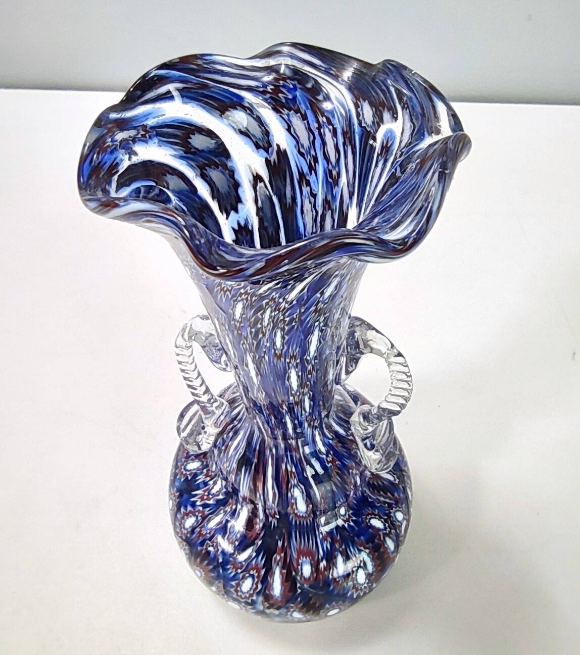 Blue Murano Glass Vase Ascribable to Fratelli Toso with Murrines, Italy
