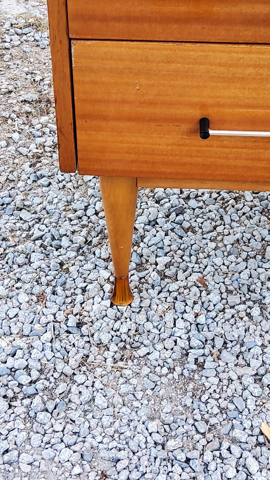 Vintage golden mahogany chest of drawers 3 drawers conical feet from the 60s
