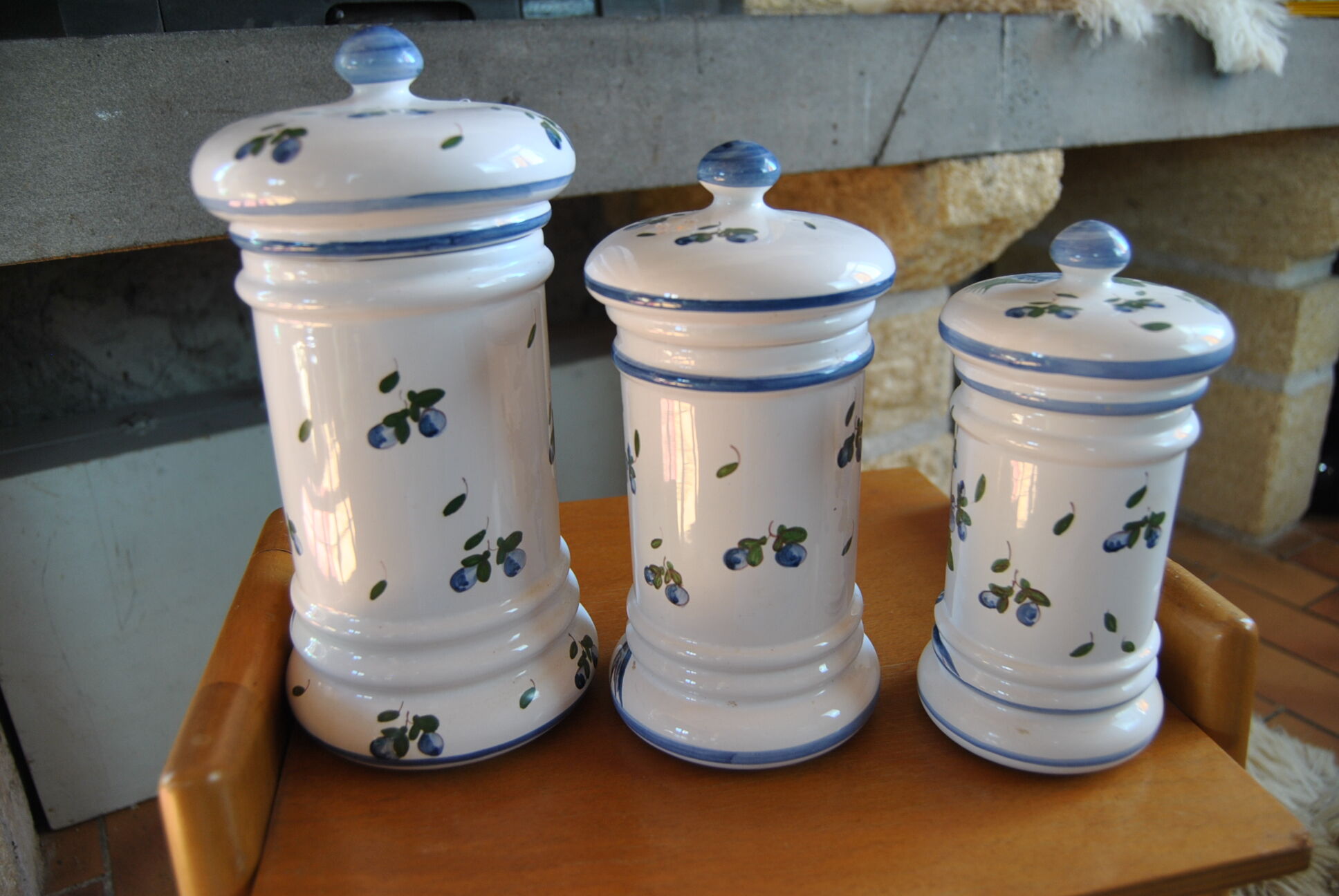Set of 3 hand-painted cotton pots