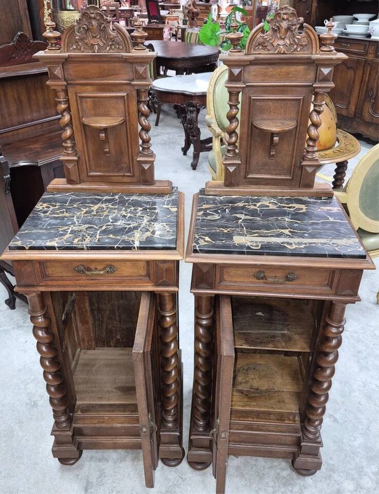 Pair of small side tables or bedside tables from the Napoléon III period, in walnut.