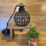 Vintage 1960s glass stained glass pendant light.