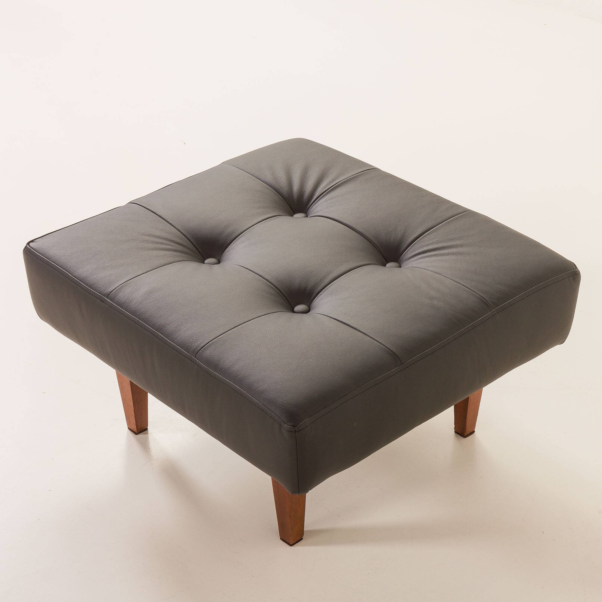 Mid century large ottoman in black leather, 1970s