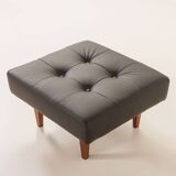 Mid century large ottoman in black leather, 1970s
