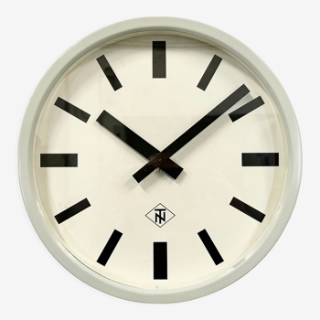 Grey Industrial Wall Clock from TN, 1960s