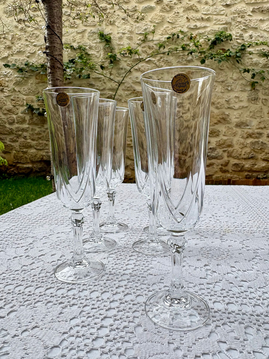 Lot of 6 Cristal d'Arques Auteuil champagne glasses.