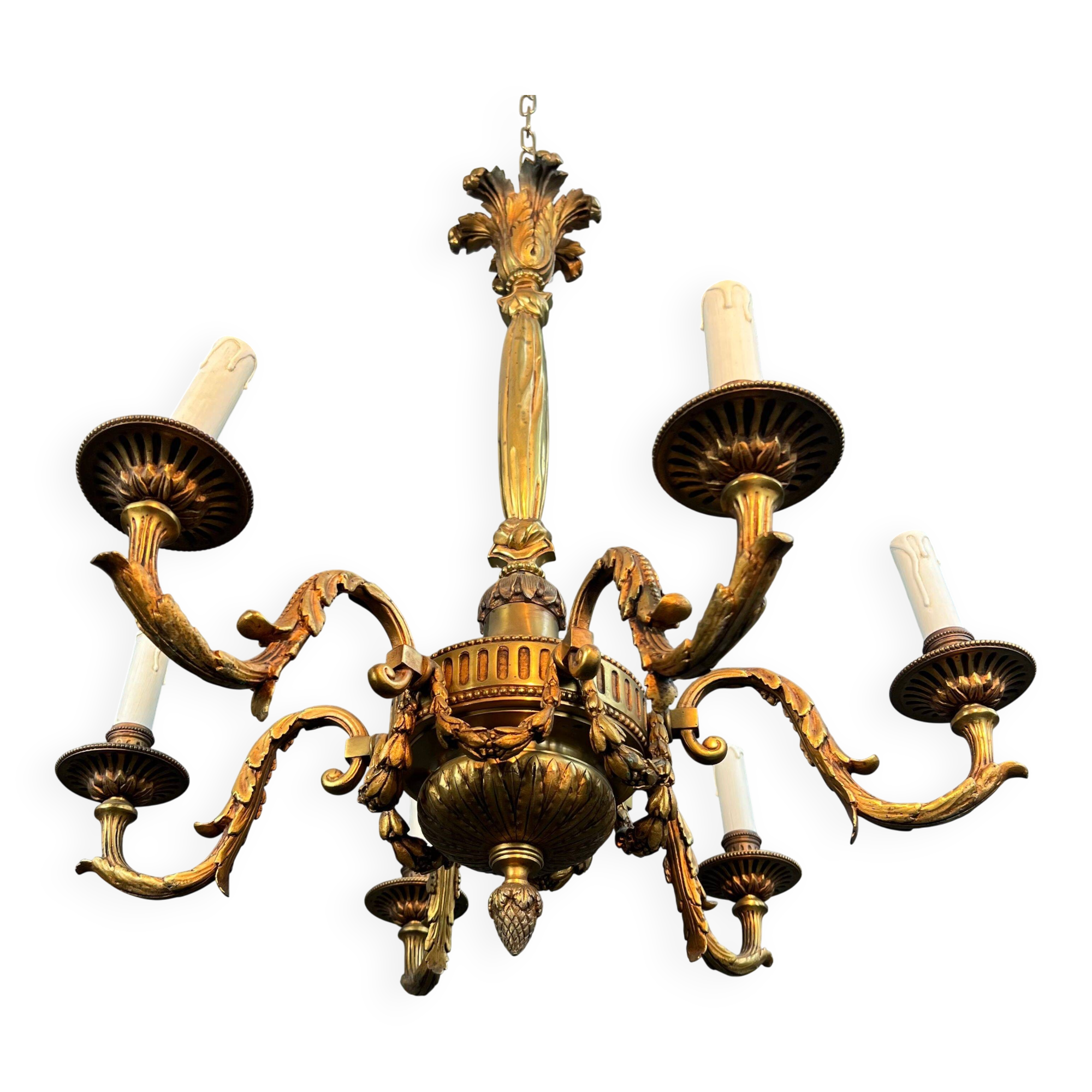 Lustre with 6 light arms in bronze in the Louis XVI style.