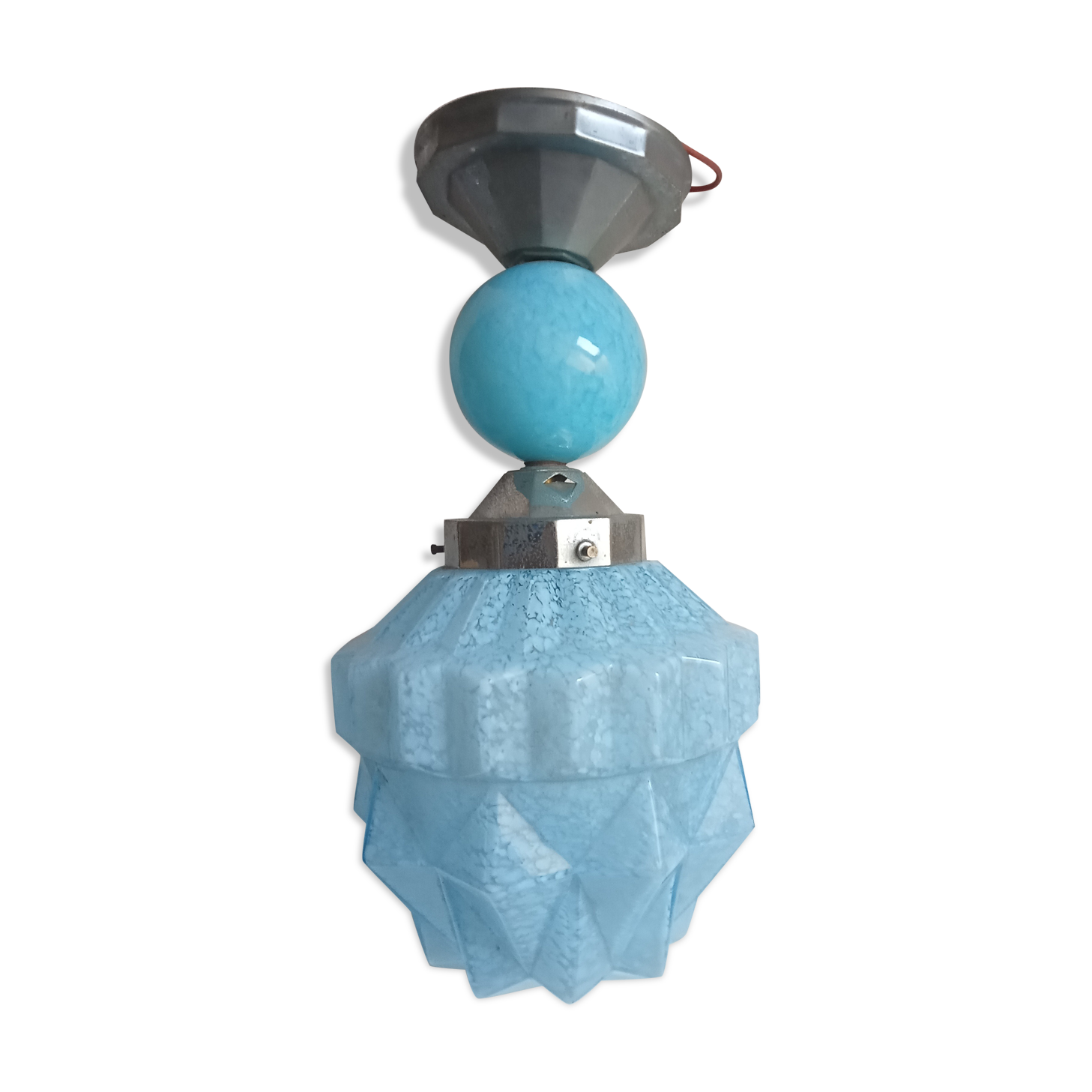 Lamp skyscraper opaline blue art deco 1920 height 35 cm diameter 18 cm