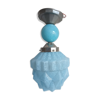 Lamp skyscraper opaline blue art deco 1920 height 35 cm diameter 18 cm