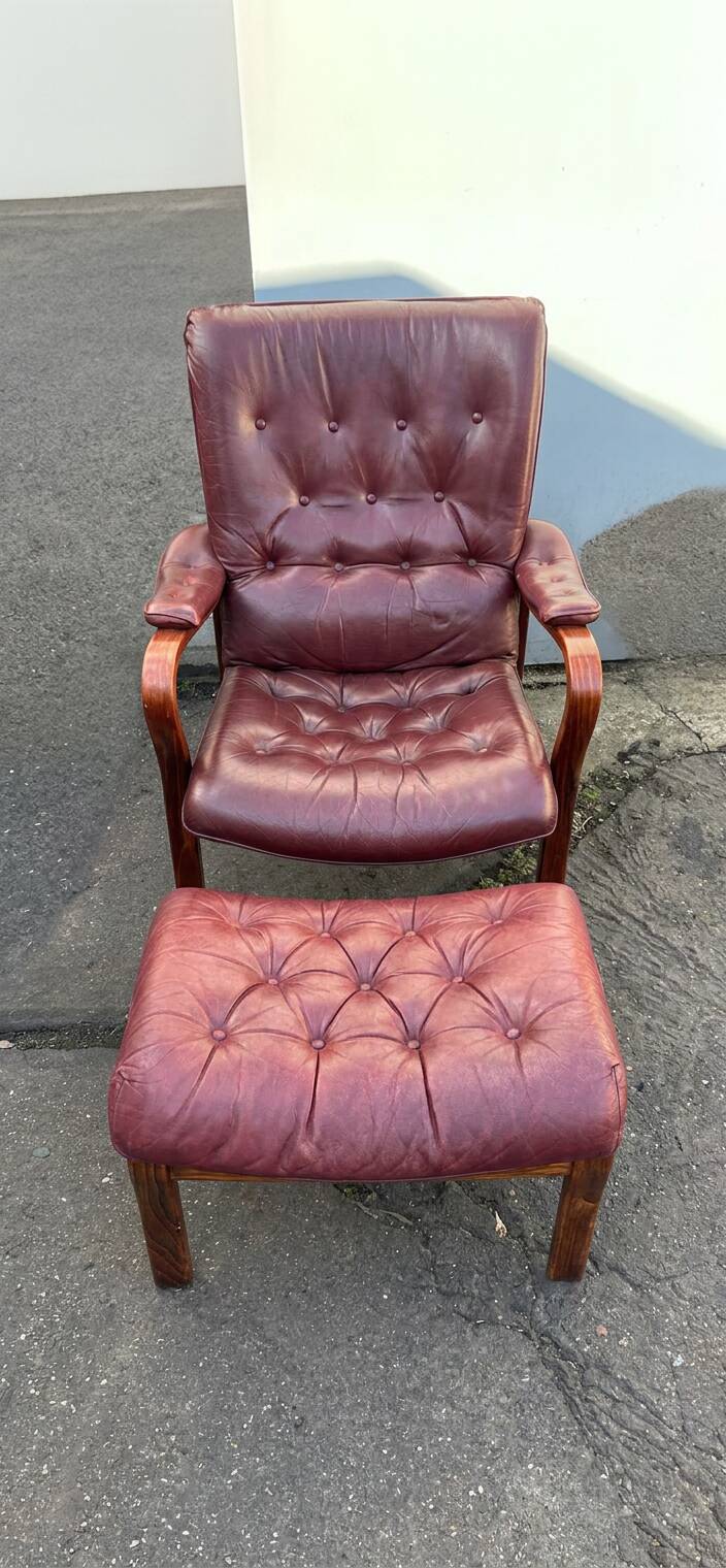 Scandinavian armchair with footrest