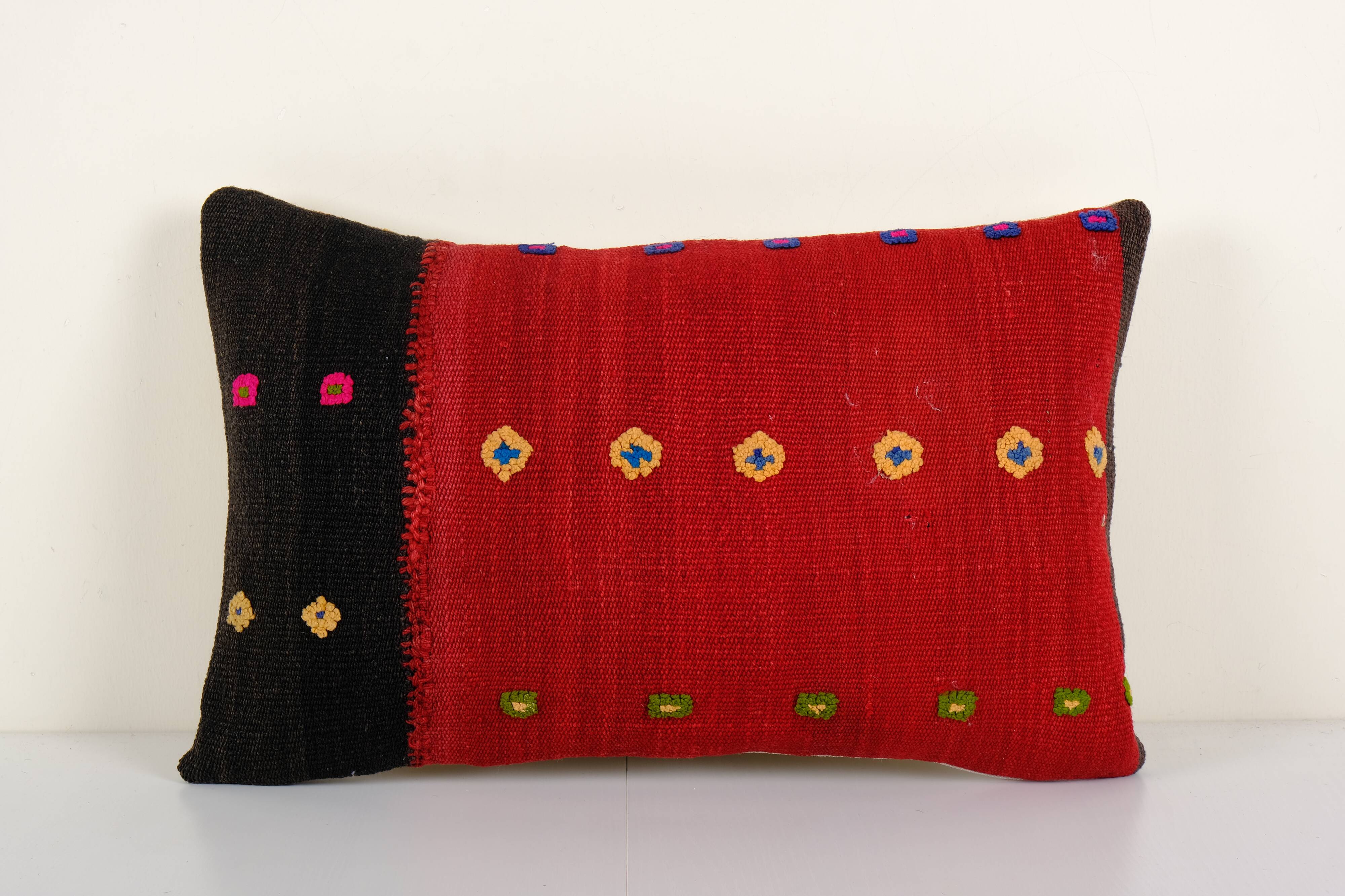 1960s vintage red organic kilim perde pillow case