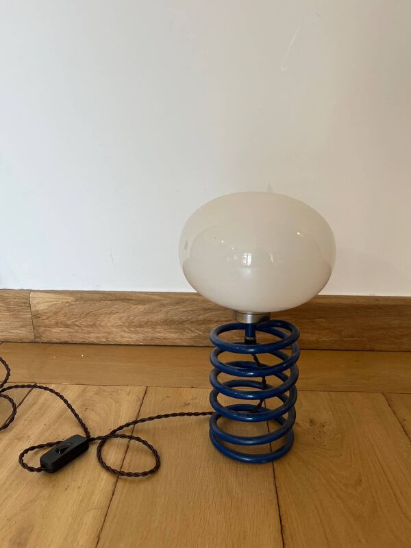 Lampe ressort bleu 70's + opaline
