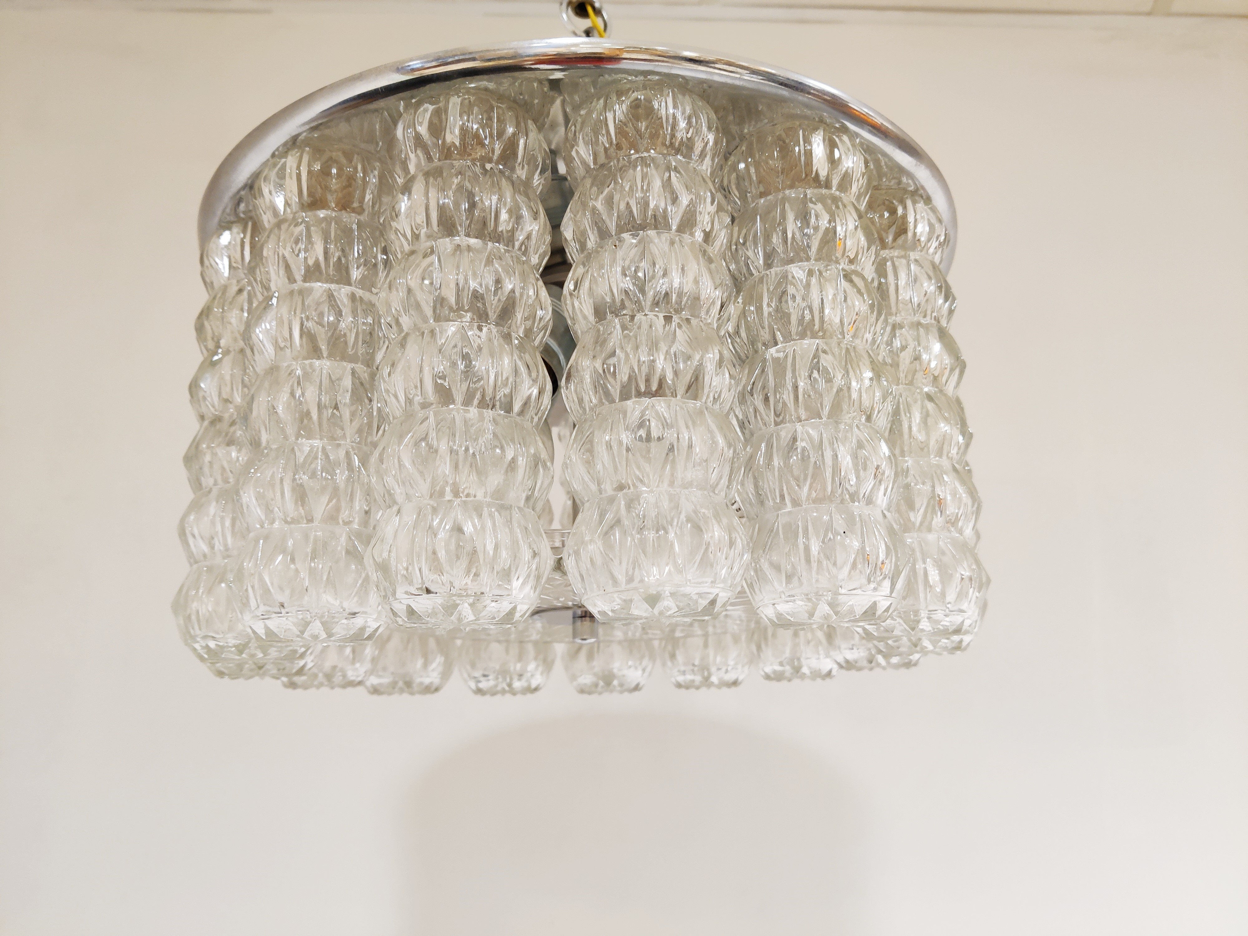 Mid century glass and chrome chandelier, 1960s