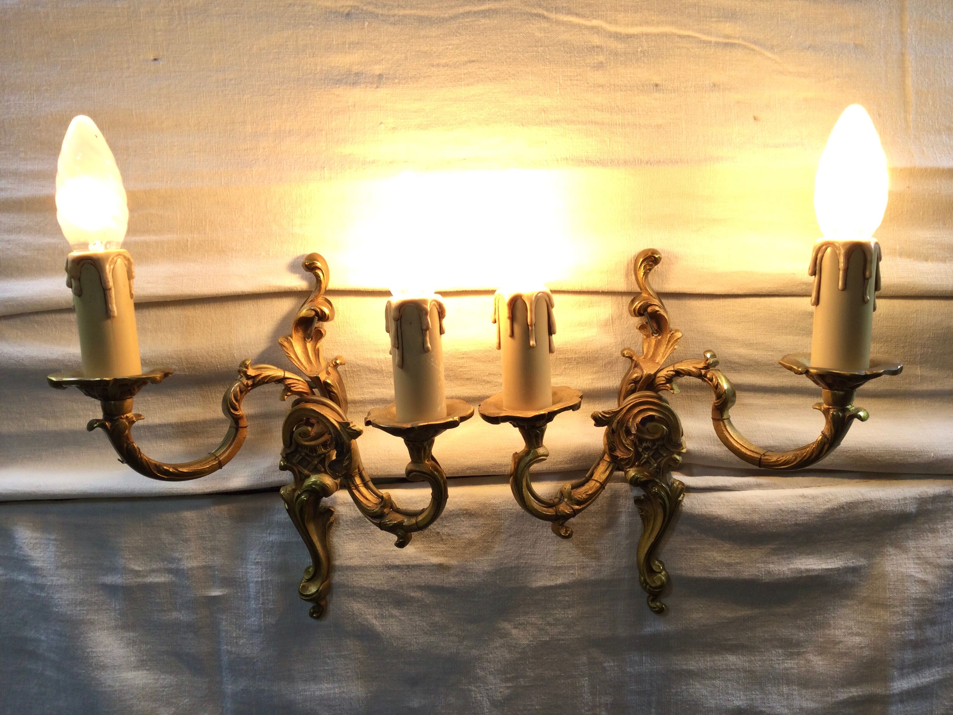 Pair Of Applique 2 Lights Bronze St Louis XV