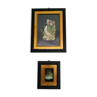 Old frames black and gold bird motifs very Japanese style
