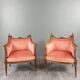 Paire de fauteuils bergères de style Louis XVI en bois sculpté, velours, XX