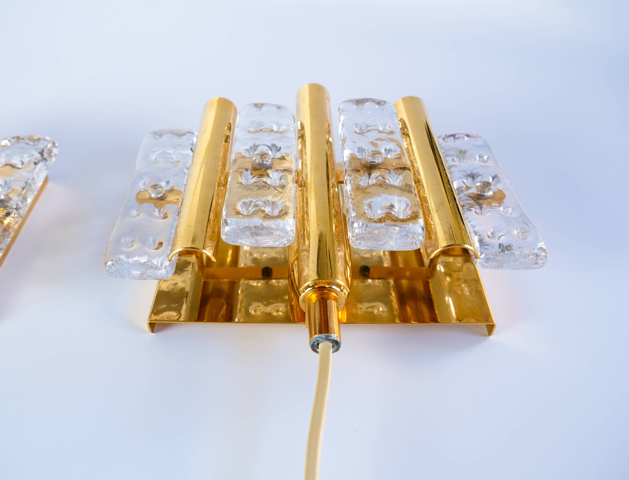 Paire d'appliques murales Carl Fagerlund du milieu du siècle pour Orrefors, Suède, vers 1960