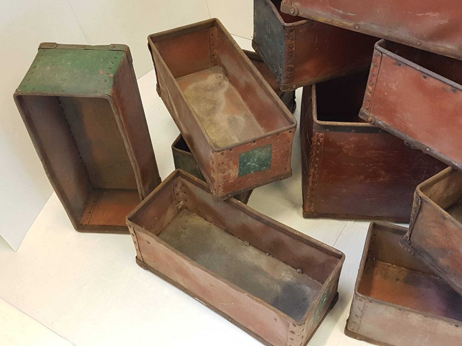 Batch of 11 storage bins suroy industrial loos france vintage 1950