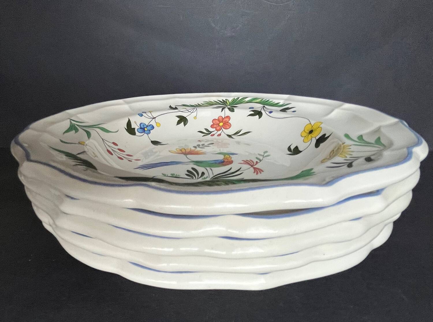 5 assiettes creuses gien oiseaux de paradis