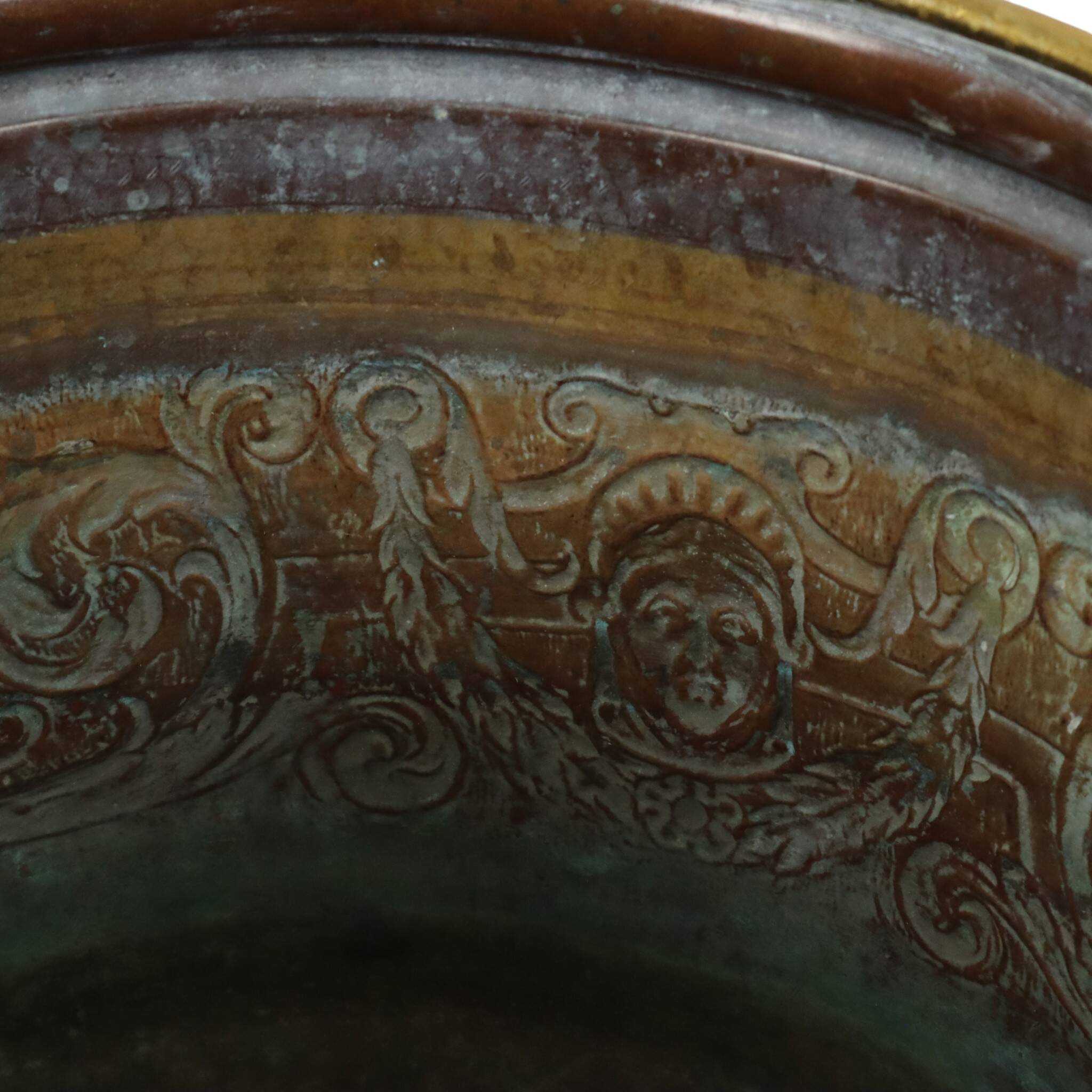 Large Brass Planter Jardinière Firewood Repoussé ca 1900