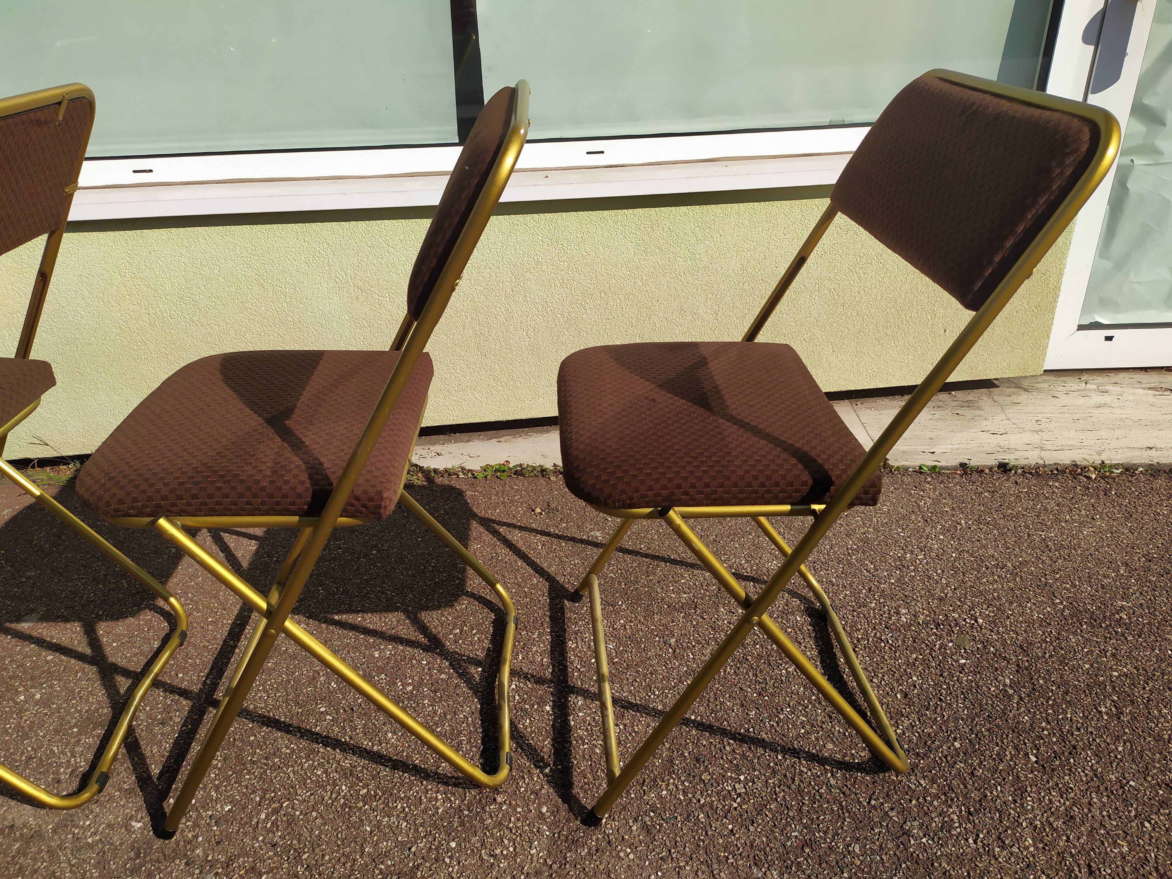 Lot de 4 chaise lafuma pliante damier marron doré