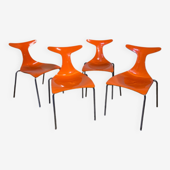 4 chaises orange chaises Delfy design Gino Carollo Ciacci Kreaty