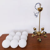 Brass and opaline glass Sputnik chandelier