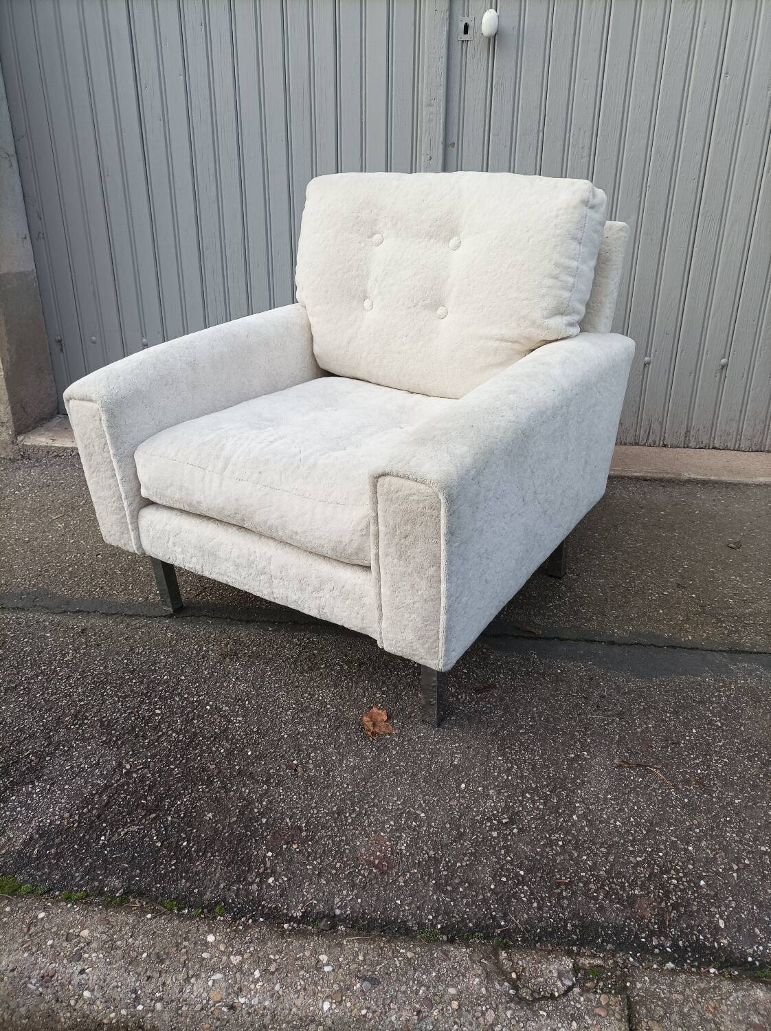 Vintage white fabric armchair