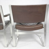 Swedish Mid Century Leather And Aluminum Armchairs By Karl Erik Ekselius For Joc Vetlanda, Set Of 4