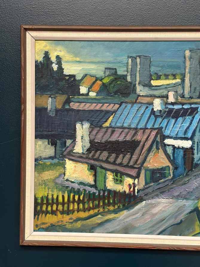Original Swedish Oil on Panel – “Northern District, Visby” by Mats Ahlberg