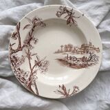 Deep ironstone plate "Cherry Tree" Creil and Montereau
