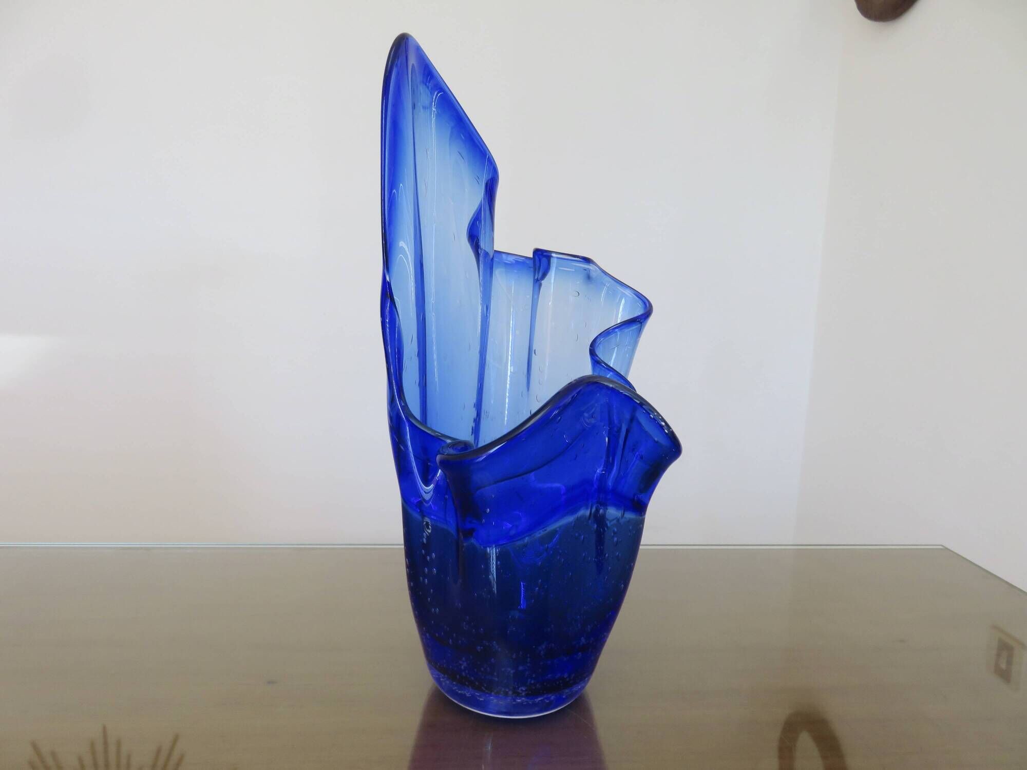 Large "handkerchief" vase in blown cobalt blue glass, 1960s.
