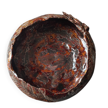 Art ceramic catchall enamelled "michel 1997", herbarium decor