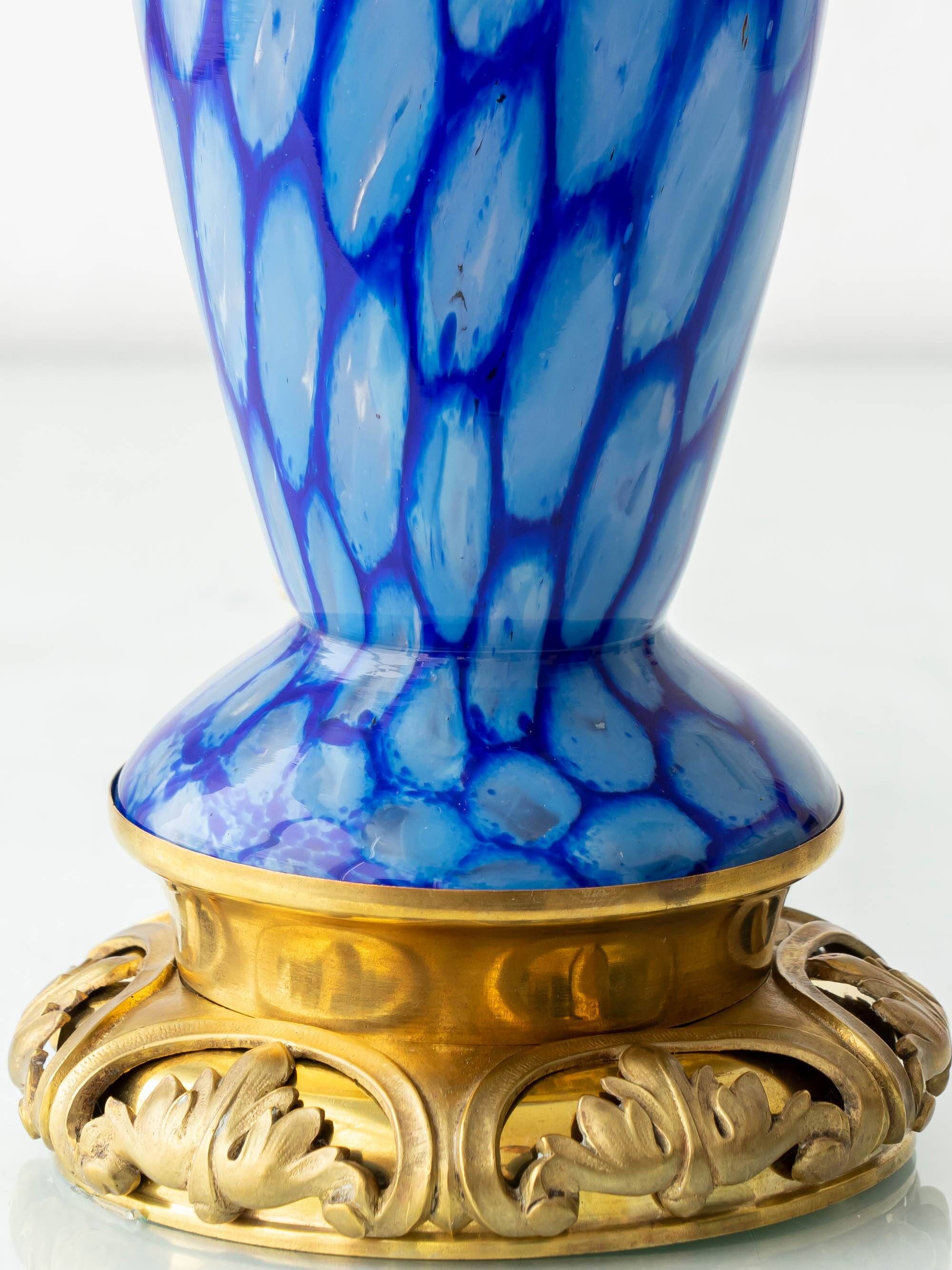 Bohemian Blue Art Glass Table Lamp, Czechoslovakia, circa 1920s