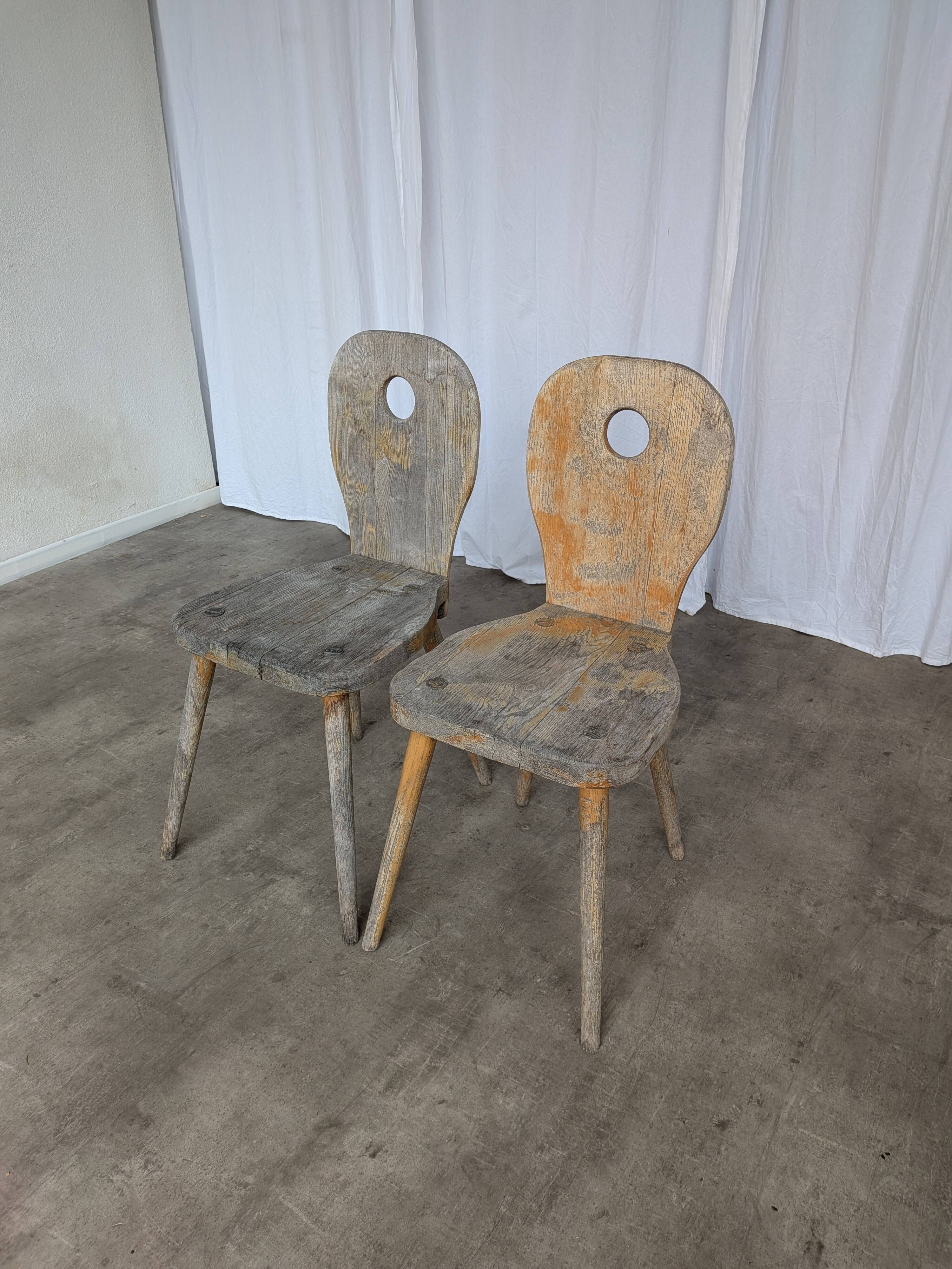 Set of 2 Rustic Primitive Wooden Chairs / Weathered Farmhouse Dining Chairs