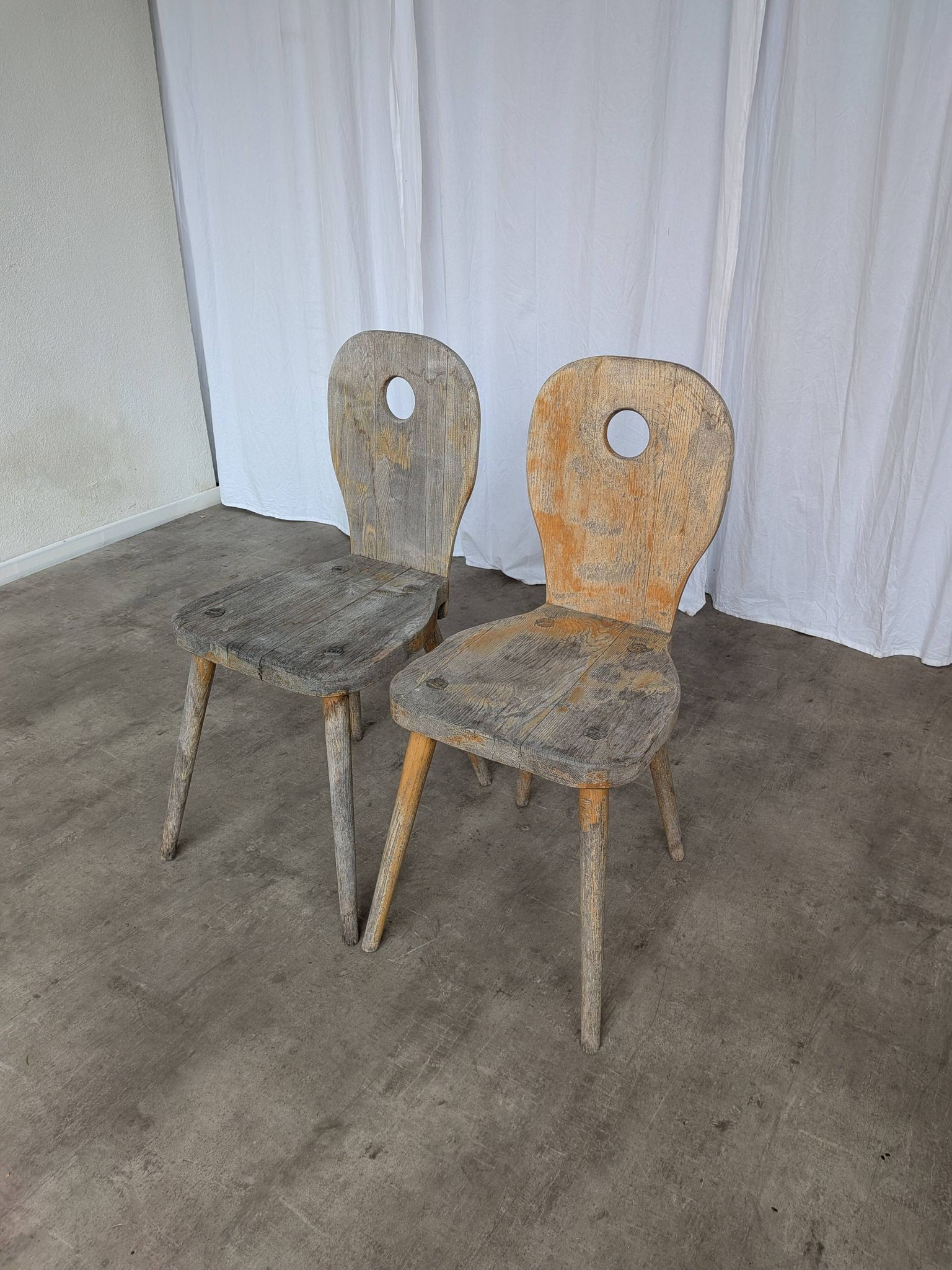 Set of 2 Rustic Primitive Wooden Chairs / Weathered Farmhouse Dining Chairs