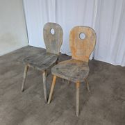 Set of 2 Rustic Primitive Wooden Chairs / Weathered Farmhouse Dining Chairs