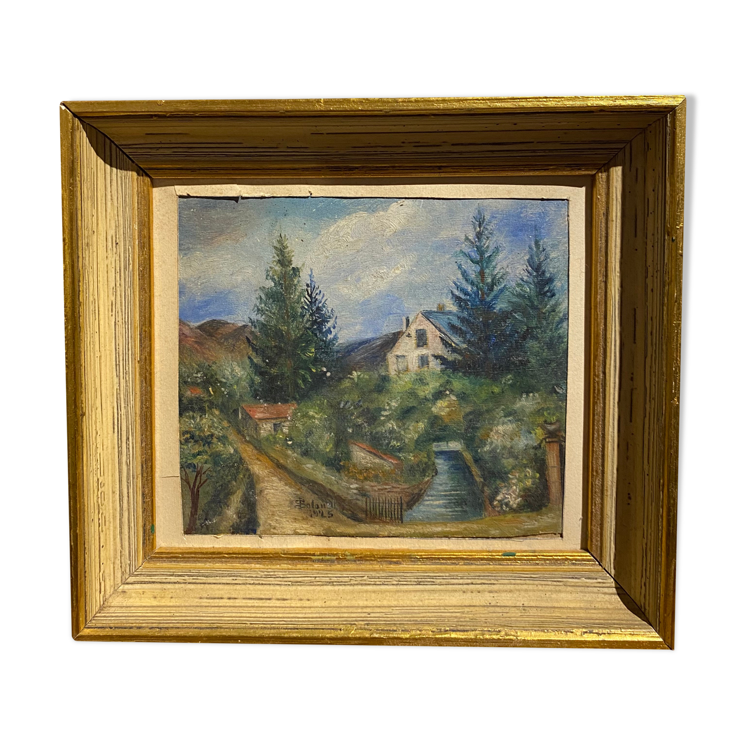 Old painting, landscape with stream signed dated 1925