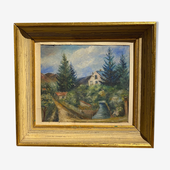 Old painting, landscape with stream signed dated 1925